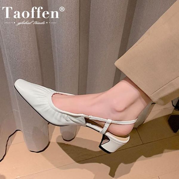 

taoffen size 33-40 women sandals cow leather thick heel summer shoes for women fashion elegant party shoes footwear, Black
