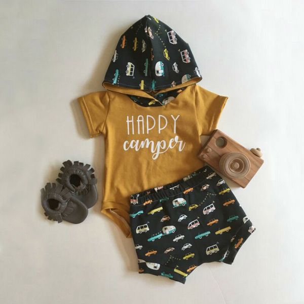 

0-24m newborn kid baby boy clothes set summer short sleeve hooded body romper shorts set cute sweet cotton outfits sunsuit, White