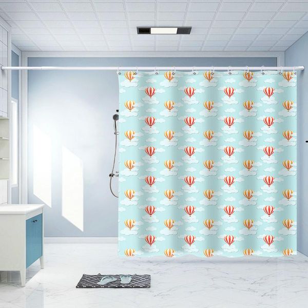 

air balloon shower curtain set with 12 hooks green printing bathroom decoration