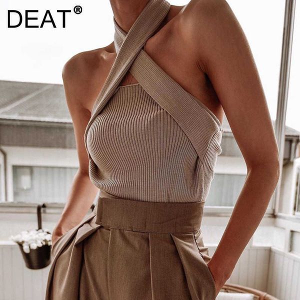 

deat spring summer arrivals knitting hanging neck off wrapped chest off shoulder temperament fashion vest mz676 210709, White