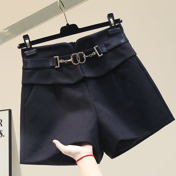 

2021 new spring solid arrival high female to-line loose casual style elastic waist long leg shorts hck2, White;black