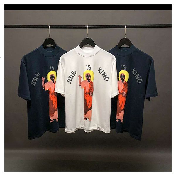 

2021 summer new 3d printed kanye west t shirt streetwear blue jesus is king cotton t-shirts hip hop tees r7na, White;black
