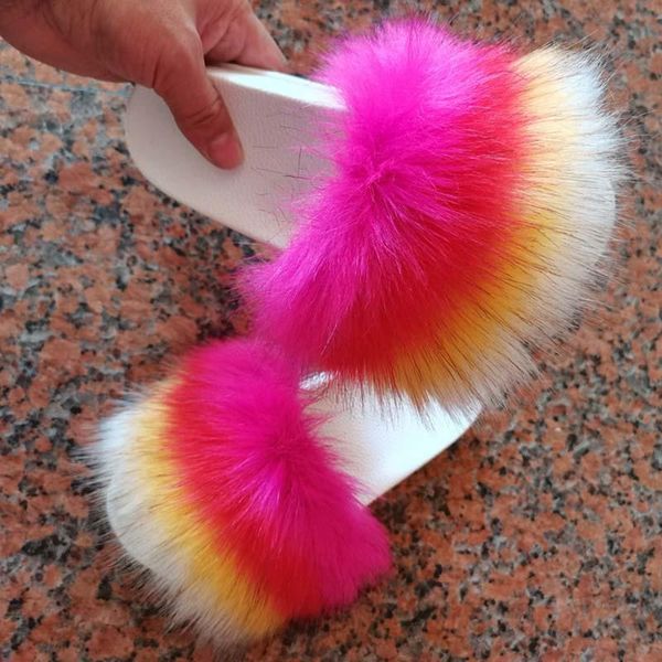 

sandals 2021 women arrival girl luxury fluffy fur slippers ladies indoor warm furry flip flops plush slides, Black