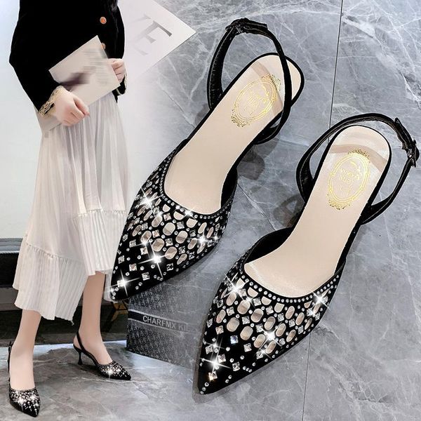 

dress shoes black high heels for women, rhinestone slingbacks shoes, fashion stilettos with hollow upper and pointed toe