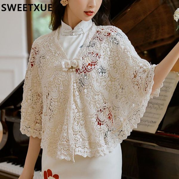 

women's jackets sweetxue lace shawl jacket retro short outer spring and summer 2021 fashion, Black;brown