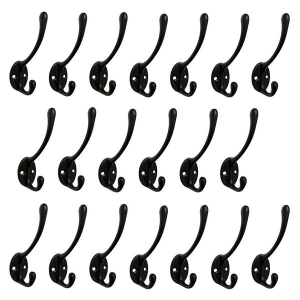 

20 pcs black zinc alloy double coat hook classic antique industrial style hanger