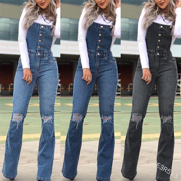 

women's jeans ripped woman overalls washed high waist plus size full length spring casual womens, Blue