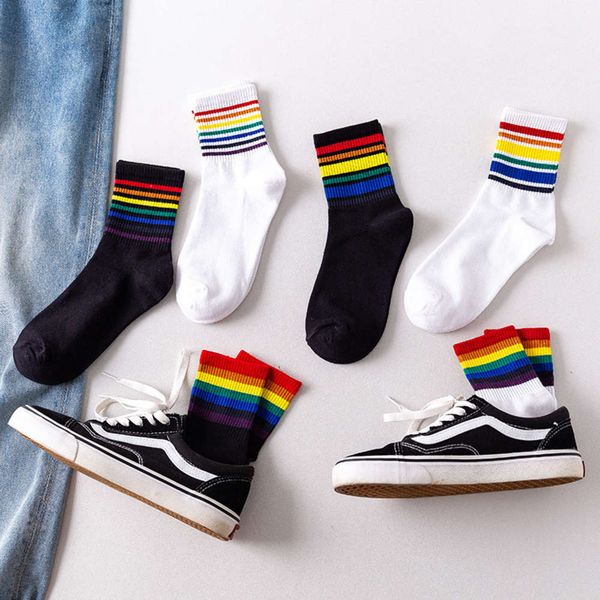 

spring autumn rainbow breathable sweat casual striped cotton middle, Black;white