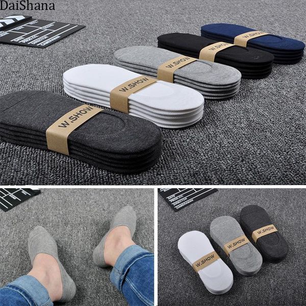 

men's socks 5 pairs summer thin invisible cotton silicone non-slip sock for men breathable pure color fashion boat, Black