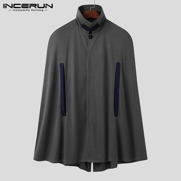 

men's trench coats incerun leisure single breasted cloak capes men fashion patchwork poncho winter man solid pockets streetwear 5xl 7, Tan;black