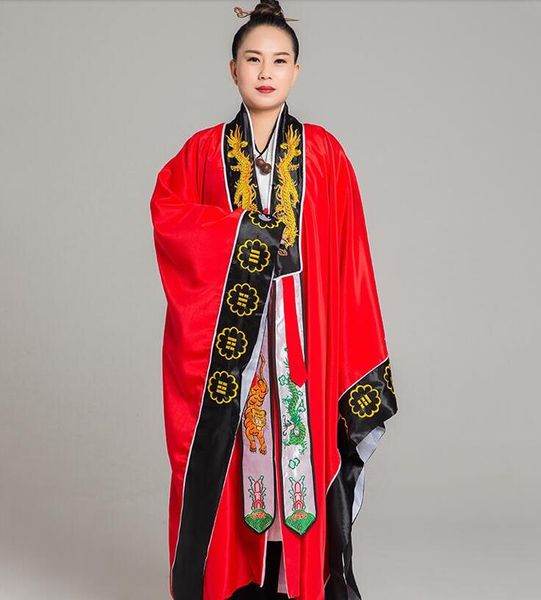 

taoist red yellow robe men and women tv movie immortal practice clothes dragon embroidery collar plain face daoist clothing thin, Black;red