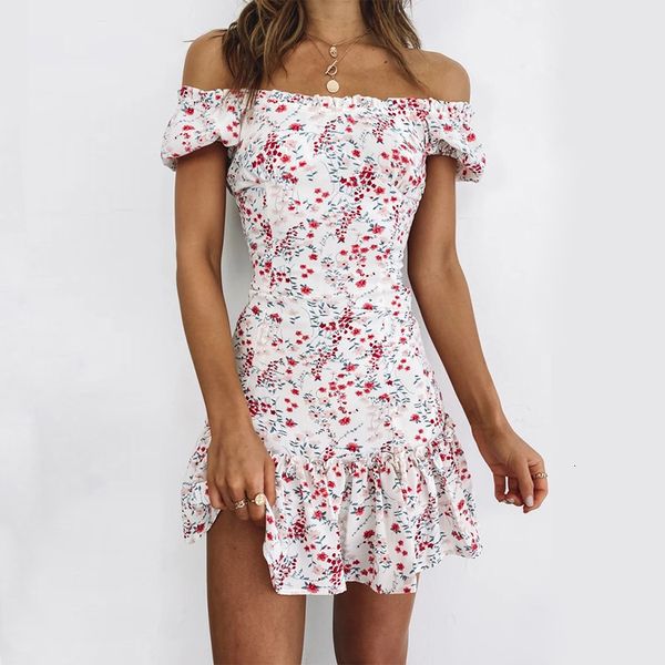 

2021 new off shoulder mini women print a line beach female casual ruffle summer holiday fashion party vestidos y44j, Black;gray