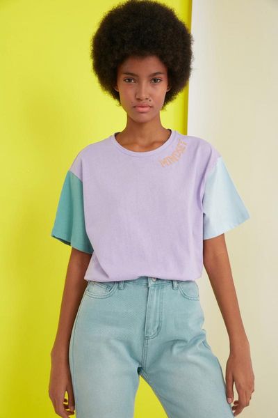 

women's t-shirt trendyol embroidered boyfriend knitted twoss21ts0141, White