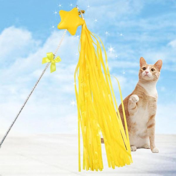 

cat toys pet kitten sound paper bell tassel star teaser playing stick wand bite toy