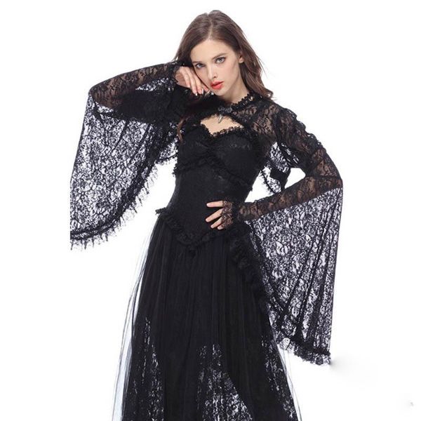 

scarves women victorian vintage gothic lace hollow out cape shawl asymmetrical sleeve retro tippet cosplay halloween medieval costume, Blue;gray