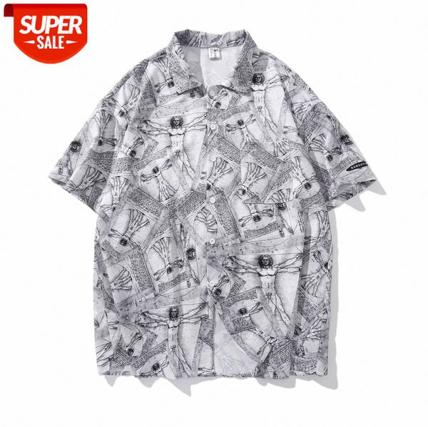 

retro body art printed short-sleeved shirt male weiyi casual flower hip-hop drape #dl4a, White;black