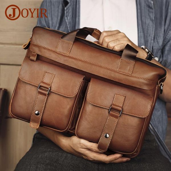 

briefcases joyir men's genuine leather 15.6" lapbag business messenger large capacity male shoulder handbag tote