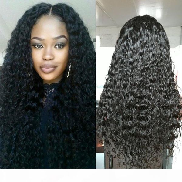 

300% density glueless full lace human hair wigs for black women brazilian human hair deep curly lace front wig, Black;brown