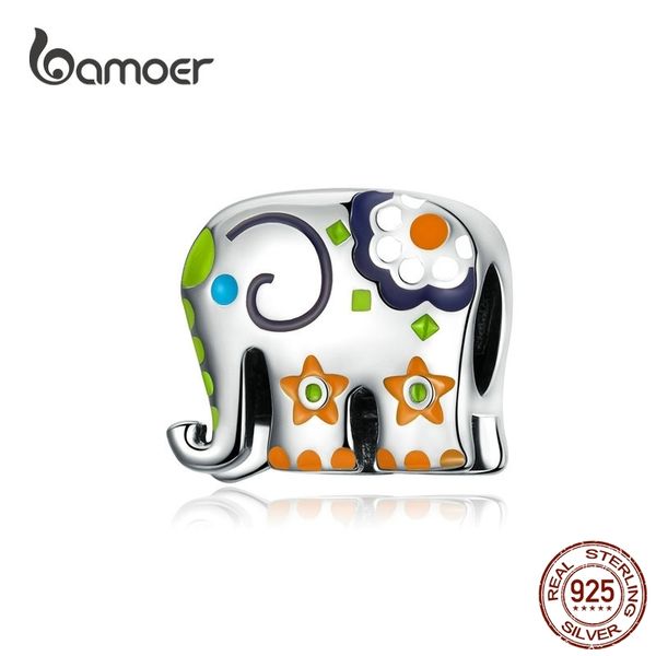 

bamoer thailand elephant silver 925 jewelry charm for women colorful enamel animal guardian beads fit charms bracelets bsc095 q0531, Black