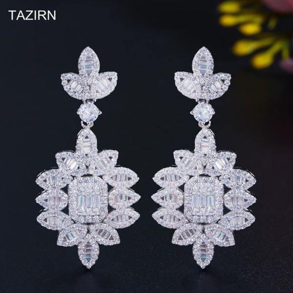 

dangle & chandelier full cubic zirconia bride wedding earrings luxury micro inlay cz drop for women fine jewelry accessorrrrries, Silver
