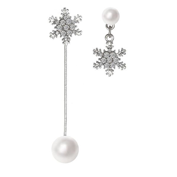 

dangle & chandelier statement pearl drop earrings crystal asymmetry snowflake long tassel for women 2021 fashion jewelry oorbellen brincos, Silver