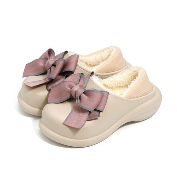 

slippers 2021 winter warm women fur cute bow waterproof eva upper girls plush shoes heel cover ladies fluffy, Black