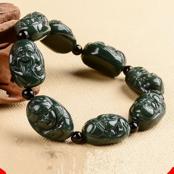 

bangle natural jade jewelry round beads natural ink jade and hetian jade bracelet eight cents lucky stone for men ing, Red;blue