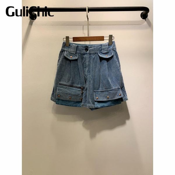 

women's shorts 7.28 gulichic casual fashion waist corduroy patchwork, White;black