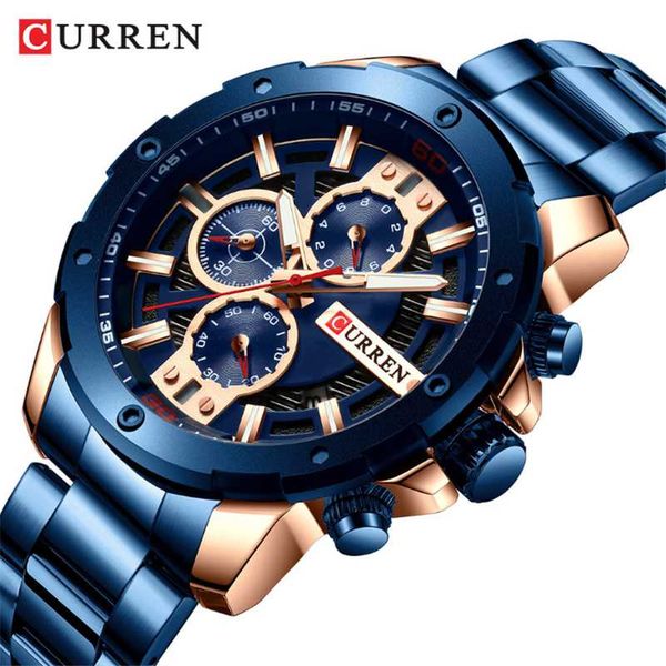 

wristwatches curren men's business steel calendar casual fashion waterproof quartz six-pin watch, Slivery;brown