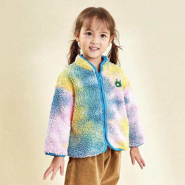 

jackets winter fashion tie dye jacket for girls long sleeve zipped mohair velvet coats children warm windproof outerwears, Blue;gray