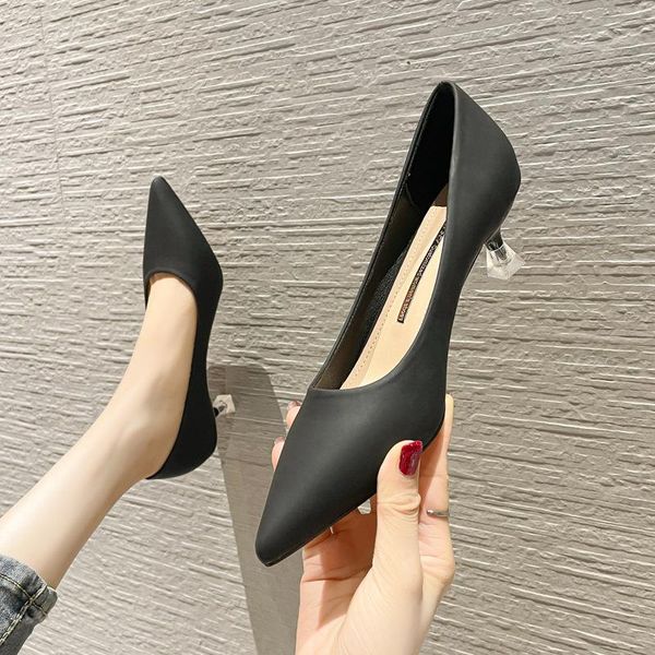 

dress shoes 2021 pointed toe women khaki pumps high heels concise ol office lady spring autumn soft leather party wedding female, Black