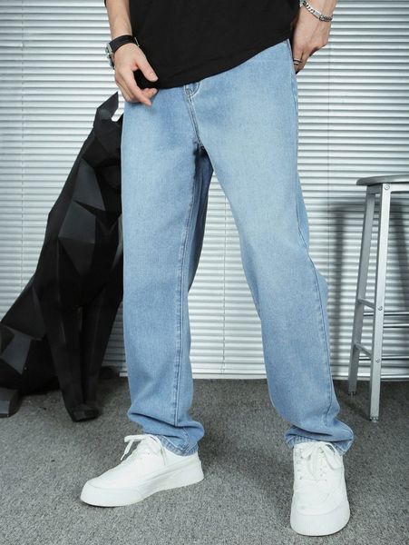 

men slant pocket straight leg jeans v6gc#, Blue