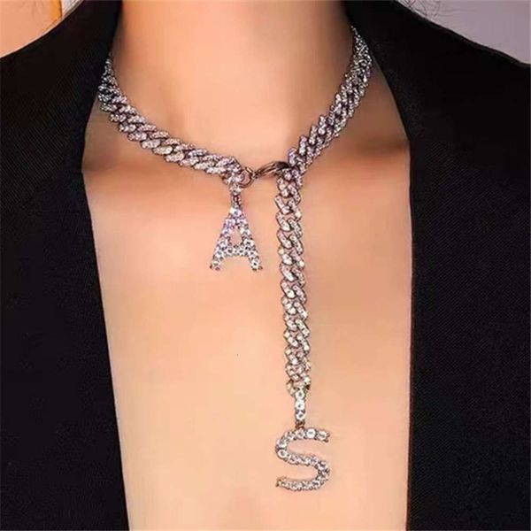 

hbp fashion cool wind flash letter wide edition diamond inlaid necklace light luxury personality ins net red clavicle chain women's, Silver