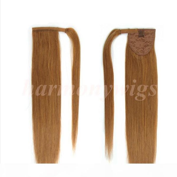 

100% human hair ponytail 20 22inch 100g #14 dark golden blonde double drawn brazilian malaysian indian hair extensions 20colors, Black