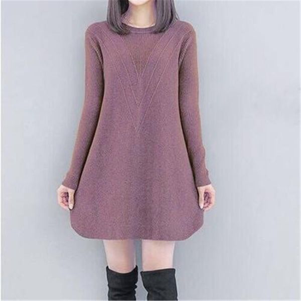 

2021 autumn winter korean version loose 5xl knitted dress women's casual long-sleeved mid-length knitted dresses a-line female, White;black