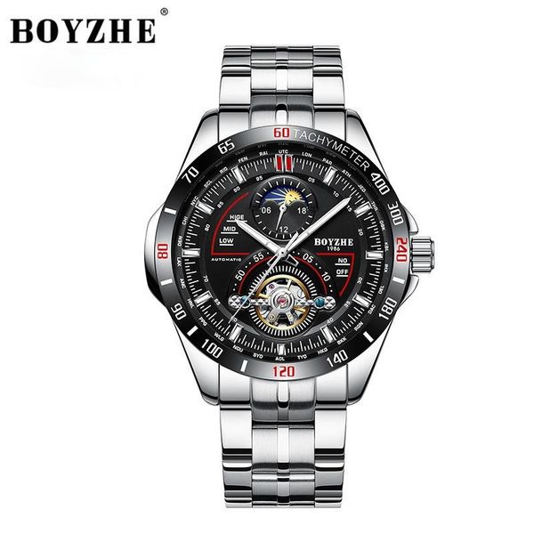 

wristwatches fashion business man watches big calendar mechanical watch the tourbillon, Slivery;brown