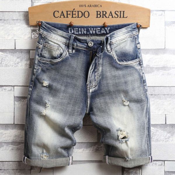 

summer denim shorts men's fashion casual capris youth nostalgic pants, Blue
