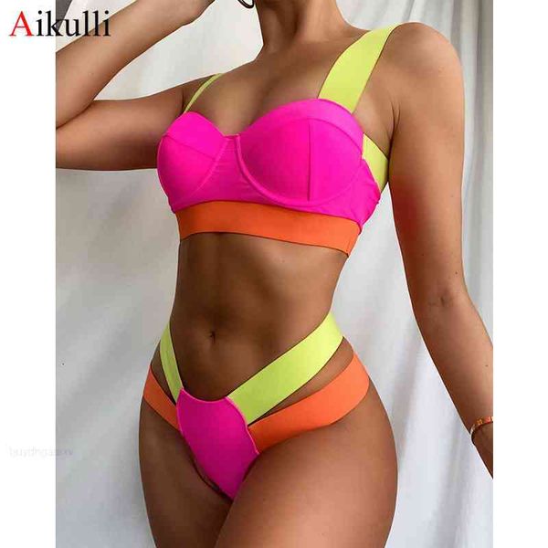 

2021 bikinis set women swimsuits new pink splicing underwire swimwear summer woman beach brazilian bikini swim bathing suit, White;black