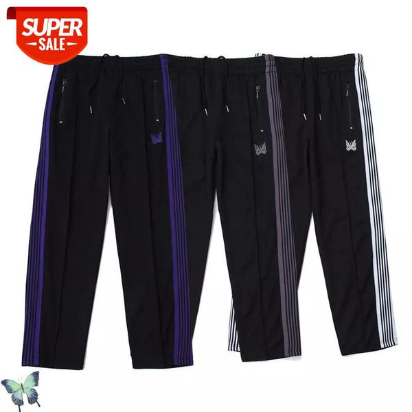 

needles awge embroidery butterfly pants men women hip hip mesh striped sweatpants fast shipping joggers #wf69, Black