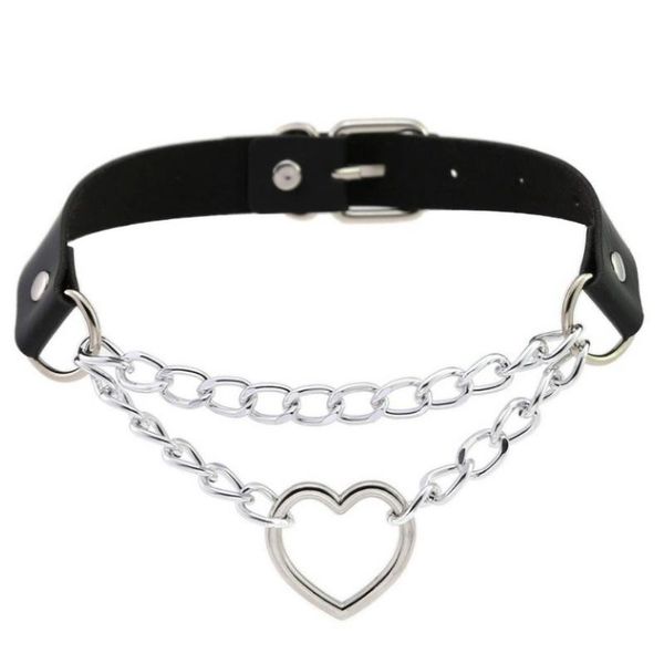 

chokers women chain choker necklace heart metal leather collar bondage for fashion pendant jewelry accessories gift, Golden;silver