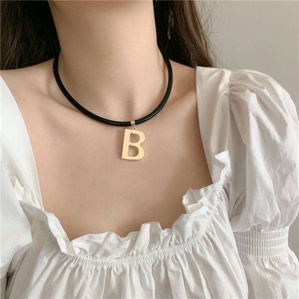 

hbp fashion south korea east gate new net red same black and white leather rope ring b letter pendant choker collar earrings, Silver
