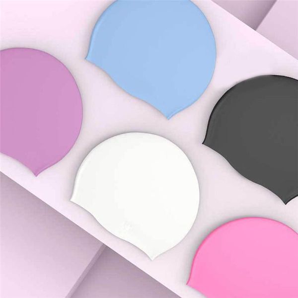 

swimming caps women fabric cap protect long hair ears pleated flowers printed swim pool hat plus size for men swimwear