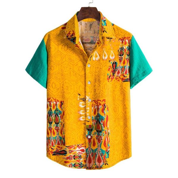 

men's casual shirts slim fit mens shirt printed cotton-linen loose short sleeve fashion european american hawaiian 2021 clothes, White;black