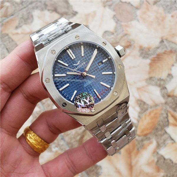 

wristwatches men automatic self wind mechanical stainless steel blue dial sapphire crystal luxury watch, Slivery;brown