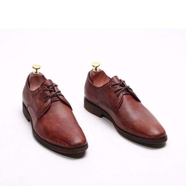 

full grain genuine leather dress shoes lace up fashion brand oxford business formal wedding shoes for men e08, Black