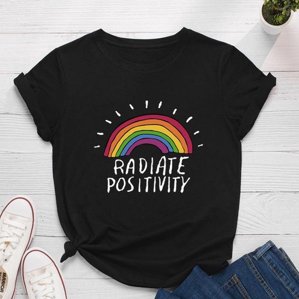 

women's t-shirt casual tshirt rainbow print women t-shirts plus size s-5xl short sleeve tee summer 100%cotton crewneck female basic t, White