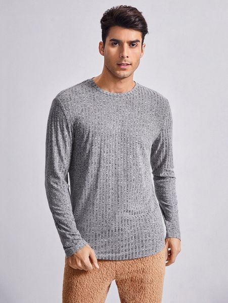 

men rib-knit loungewear 97et#, Black;brown