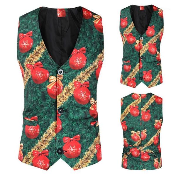 

men's vests 2021 autumn and winter men's 3d printing christmas slim youthful vigor vest1, Black;white