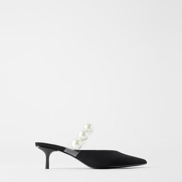 

thin heels slippers soft string bead female shoes beige heeled sandals slides shallow mules for women 2021 comfort new black