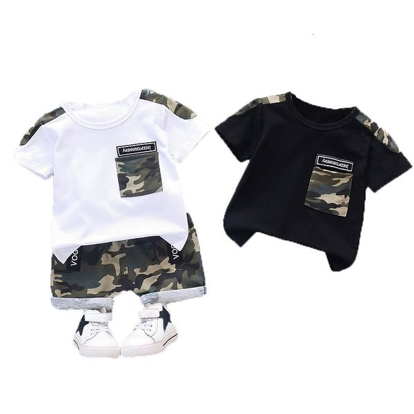 

2021 new camouflage toddler boys set summer children's clothing boy outfit cotton short sleeve +shorts kids clothes 1-4years ivju, White